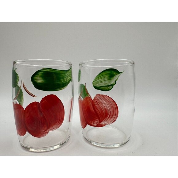 2 Bartlett Collins Gay Fad Handpainted juice glasses Cherries 3.25" - Picture 5 of 6